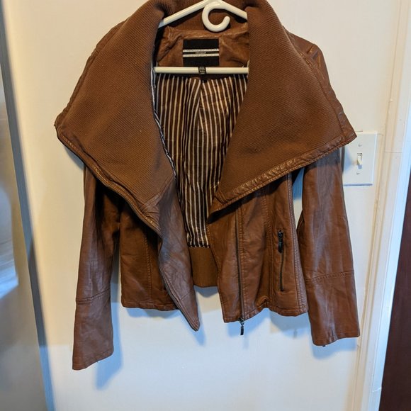 Brown Vegan Leather Asymmetrical Jacket - Picture 2 of 11